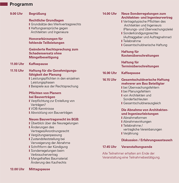Programm für das Haftungsseminar